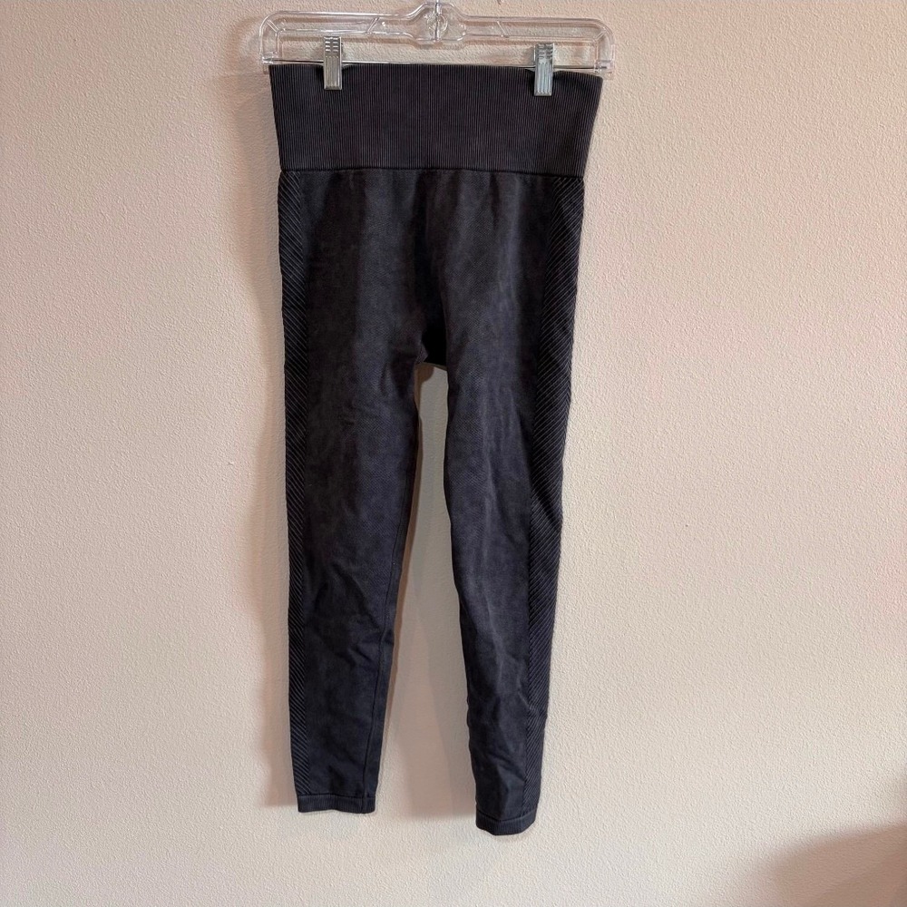 Mono B Mineral Wash Ribbed‎ Seamless High Rise LeggingM Charcoal Gray Athleisure